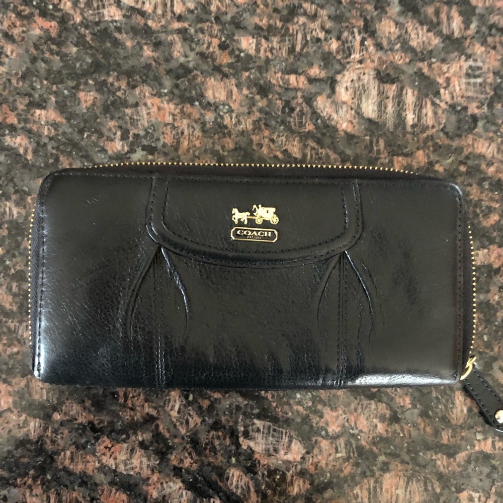 Coach Black Leather Zip Around Wallet